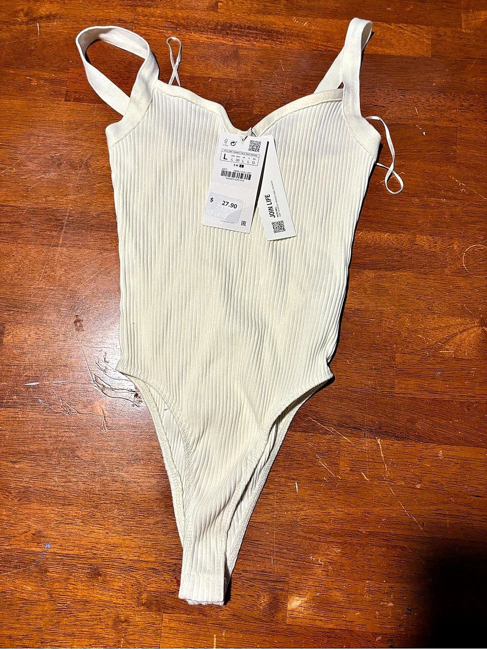 Zara Ribbed One-Piece Swimsuit in White Size Large NWT